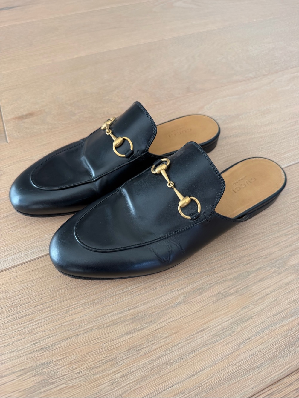 Gucci Black Leather Princetown Loafers  size 38